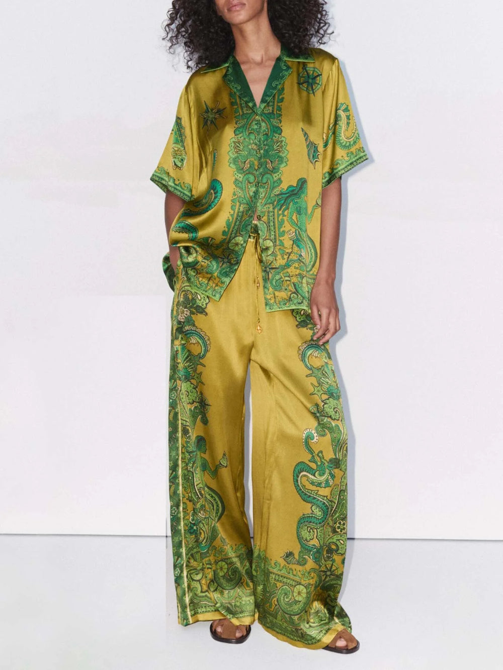 High Waist Floral Satin Pants