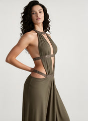 Elegant Sexy Cutout Rhinestone Backless Maxi Dress
