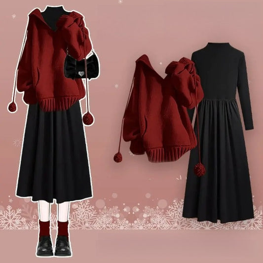 Women’s Red Knitted Christmas Two-Piece Set