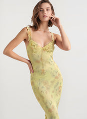 Floral Ruffle Strap Ruffled Sleeve Maxi Dress