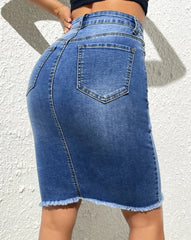 High Waist Raw Edge Denim Skirt