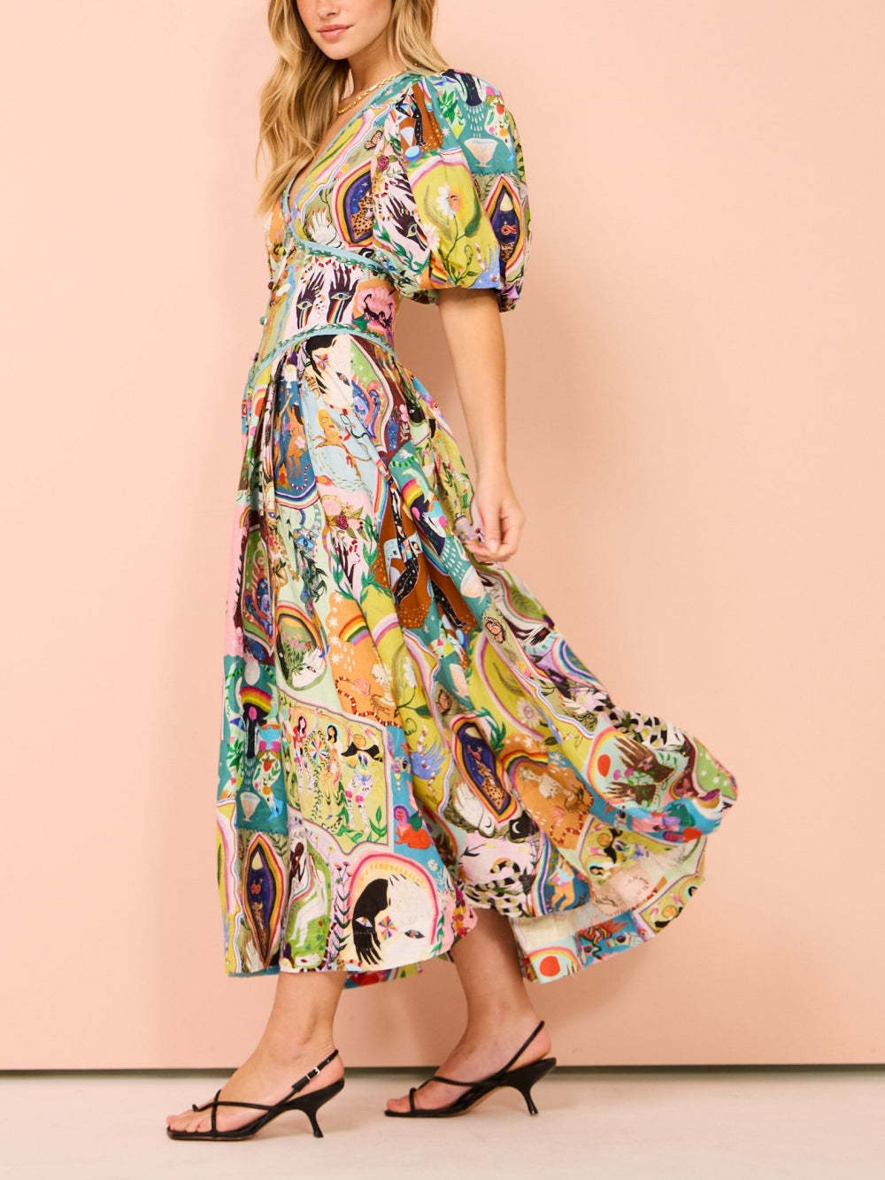 Casual Graffiti Evergreen Print Midi Dress