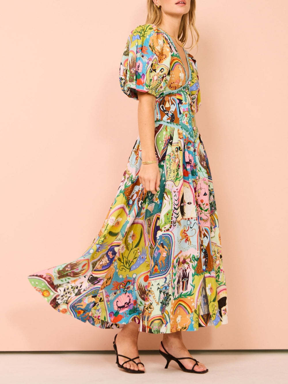 Casual Graffiti Evergreen Print Midi Dress