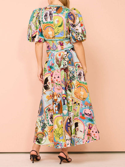 Casual Graffiti Evergreen Print Midi Dress