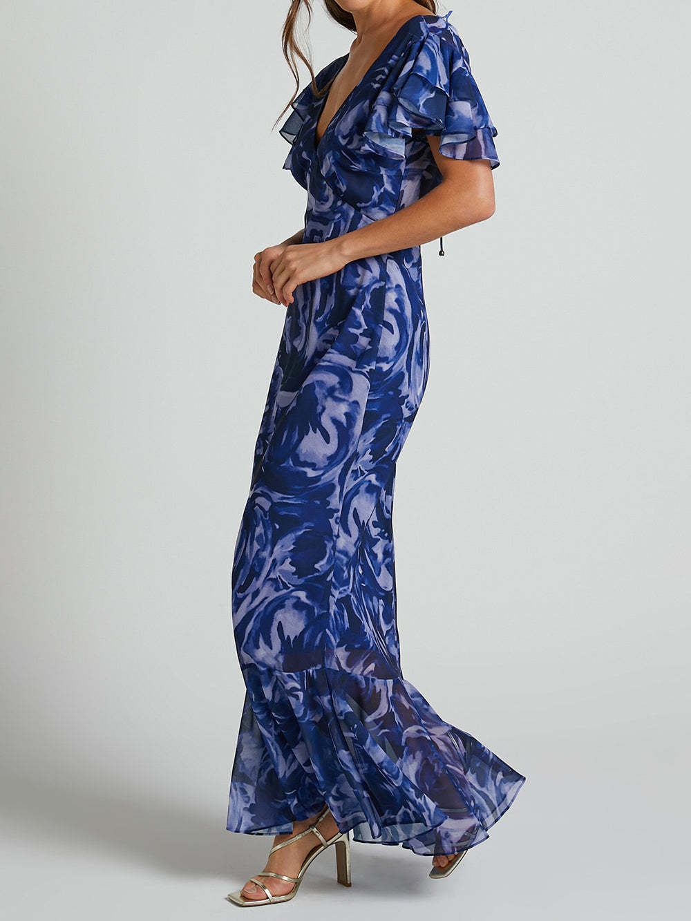 Floral Chiffon Elegant V-Neck Bell Sleeve Dress