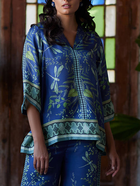 Botanical Print Wide-Leg Pants