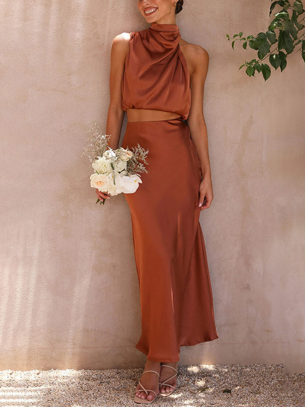 Satin Multi-Color Fitted Casual Skirt Set