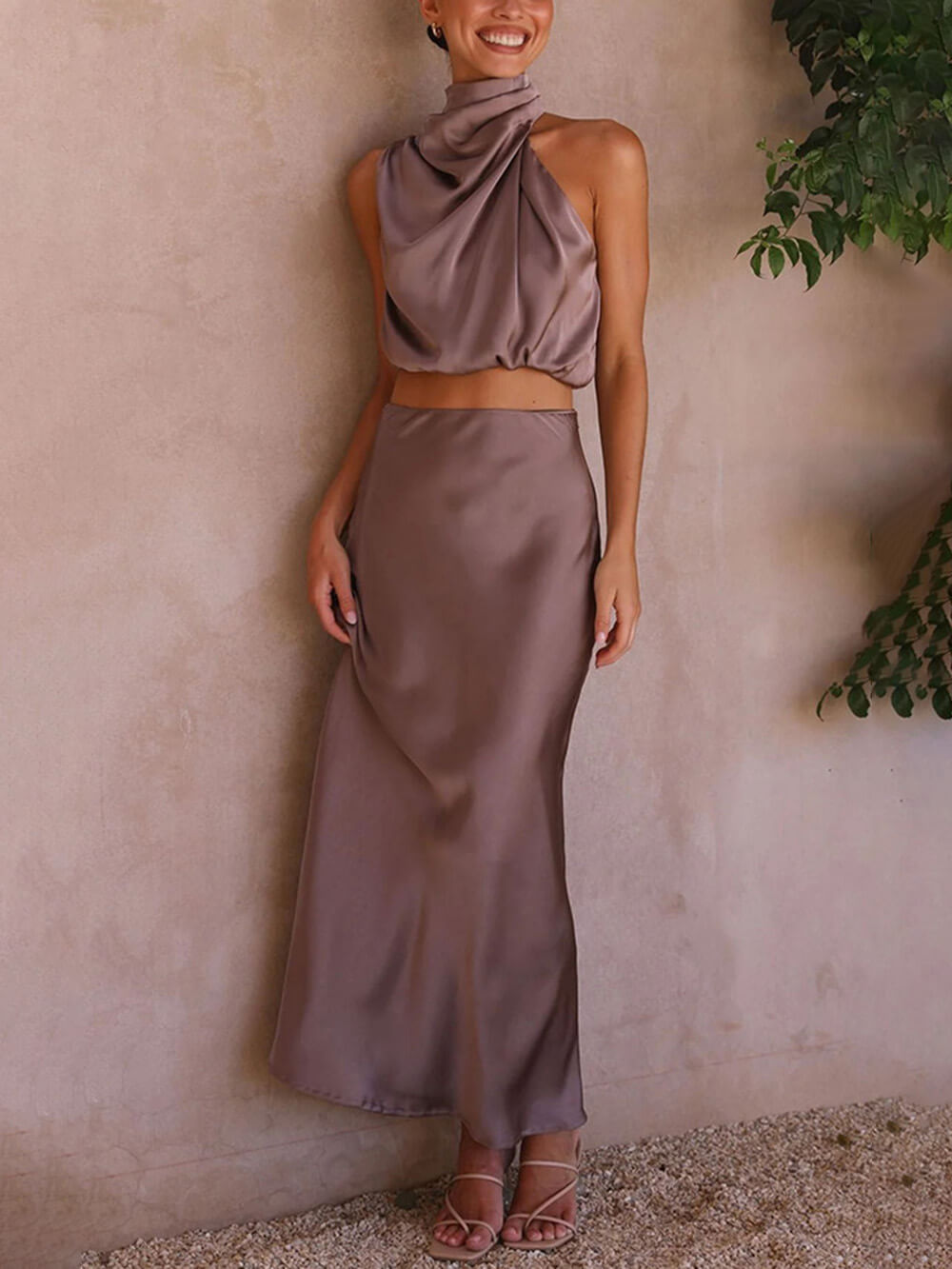 Satin Multi-Color Fitted Casual Skirt Set