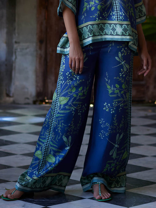Botanical Print Wide-Leg Pants