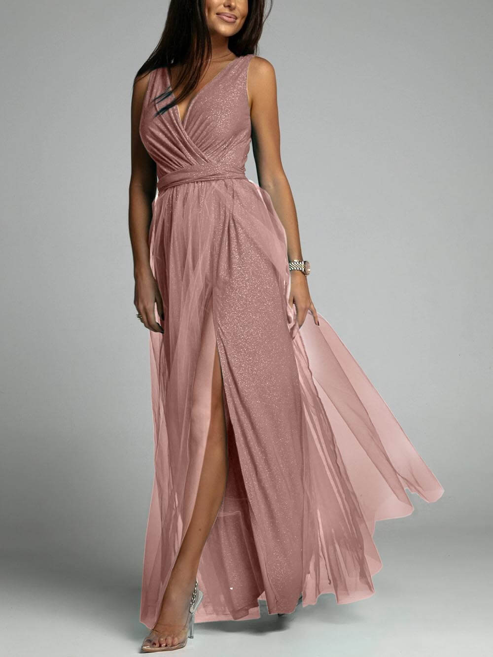 Sexy V-Neck High Slit A-Line Dress
