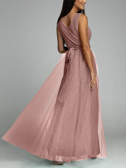 Sexy V-Neck High Slit A-Line Dress