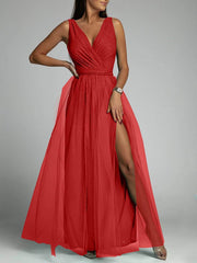 Sexy V-Neck High Slit A-Line Dress