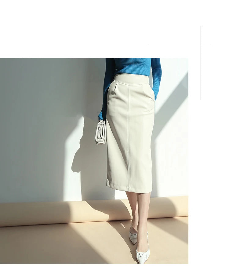 High Waist PU Leather Midi Skirt