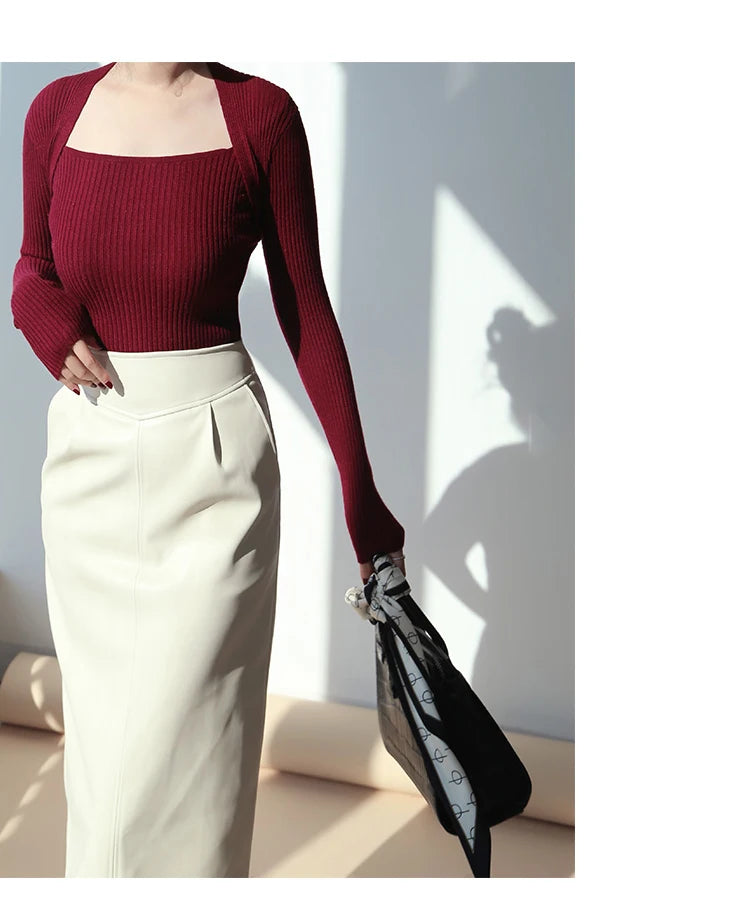 High Waist PU Leather Midi Skirt