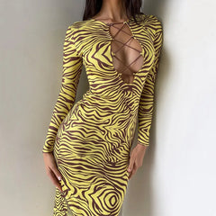 Zebra Print Yellow Pencil Dress