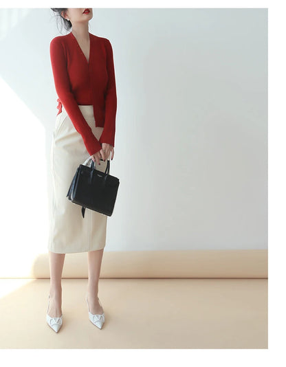 High Waist PU Leather Midi Skirt