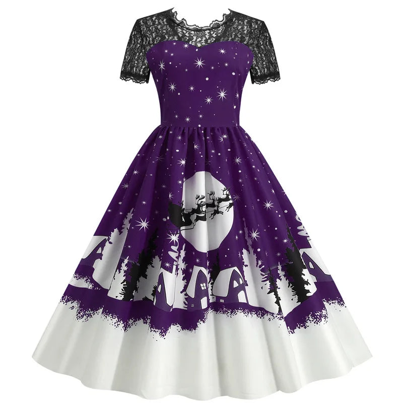 Vintage Print A-Line Dress