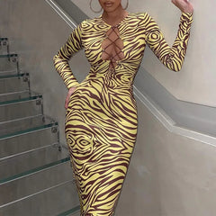Zebra Print Yellow Pencil Dress