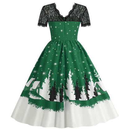 Vintage Print A-Line Dress