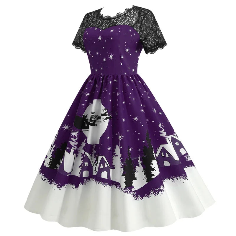 Vintage Print A-Line Dress