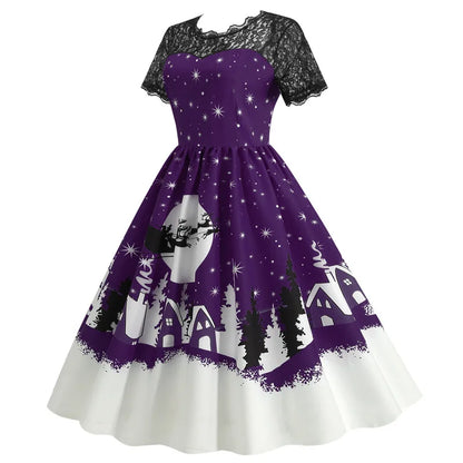 Vintage Print A-Line Dress