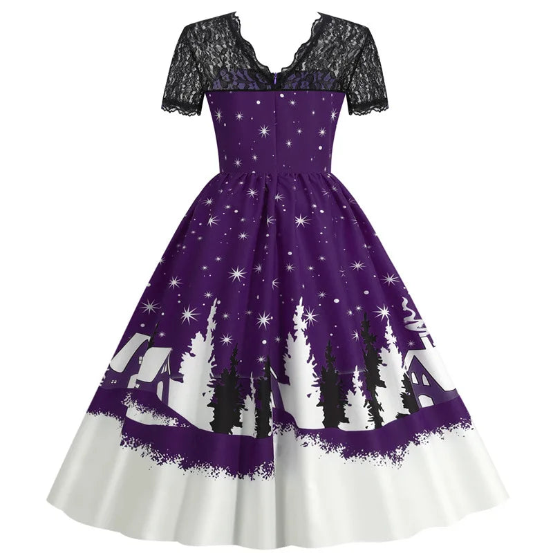 Vintage Print A-Line Dress