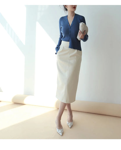 High Waist PU Leather Midi Skirt