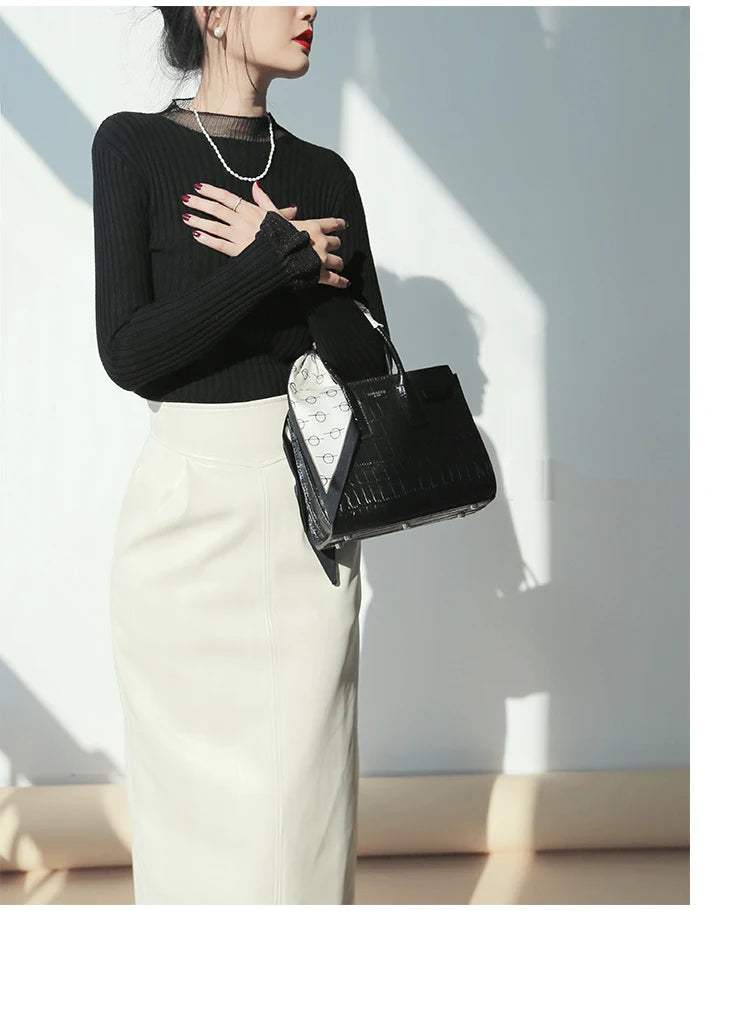 High Waist PU Leather Midi Skirt