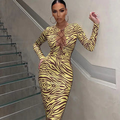 Zebra Print Yellow Pencil Dress