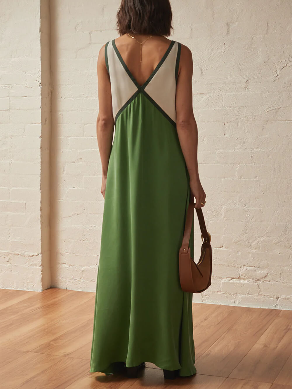 Fashion V-Neck Sleeveless Colorblock Flared Dress