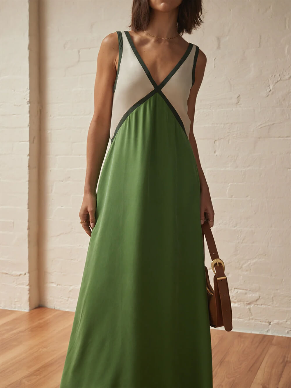 Fashion V-Neck Sleeveless Colorblock Flared Dress