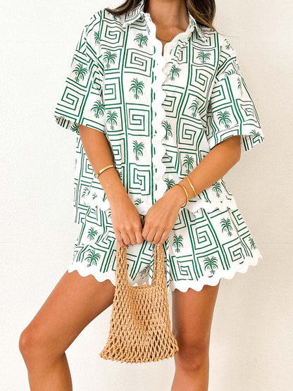 Botanical Print Shirt Collar Set