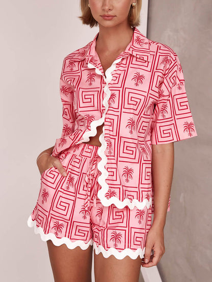 Botanical Print Shirt Collar Set