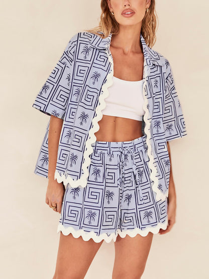 Botanical Print Shirt Collar Set