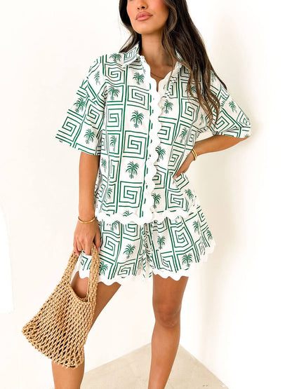 Botanical Print Shirt Collar Set