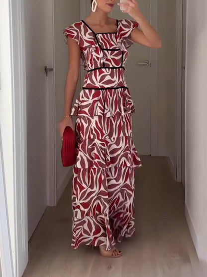 Floral Ruffle Backless Dress