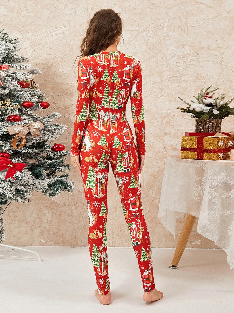Christmas Print Long Sleeve Pajama Romper