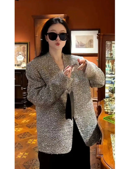 Silver Sequined Tweed Blazer