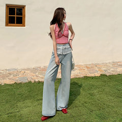 High Waist Lace Trim Jeans