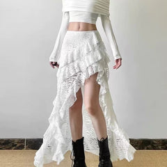 High Waist Lace Ruffle Skirt