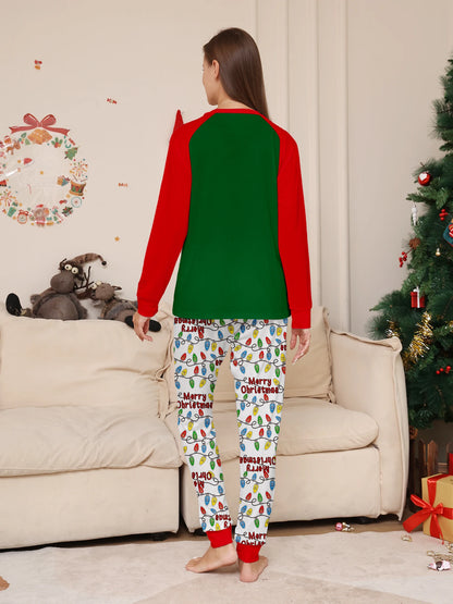 Raglan Sleeve Green & Red Top & Festive Light Pants Set