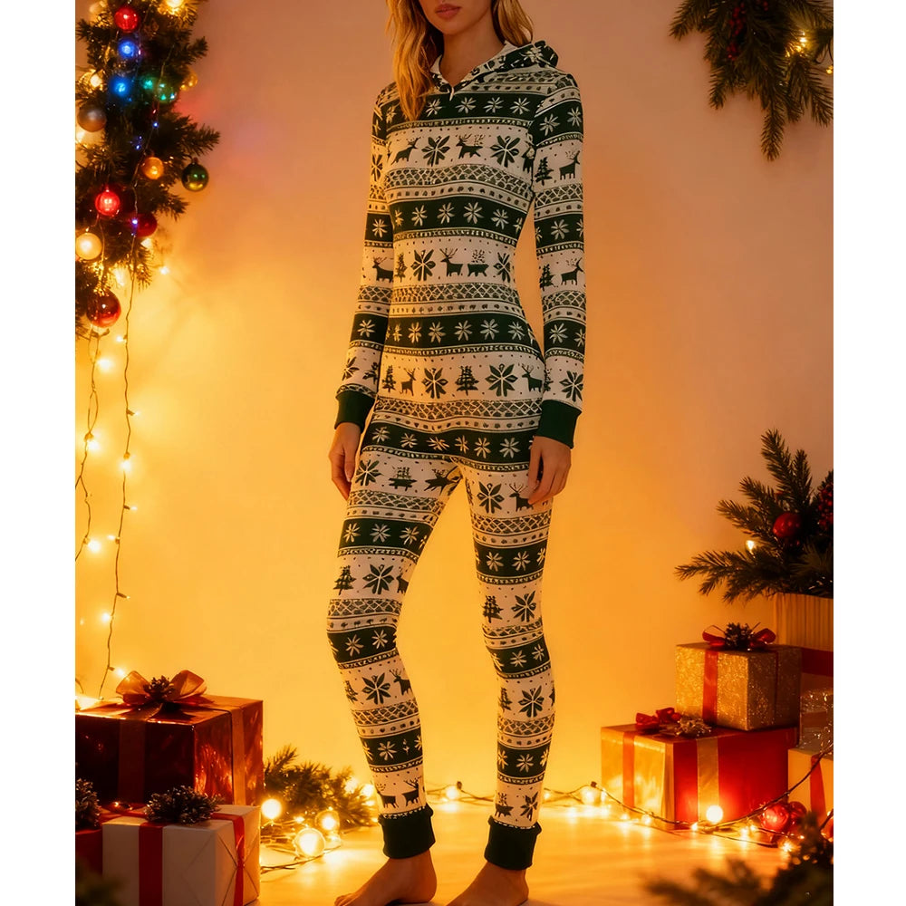 Snowflake Print Christmas Romper Pajamas