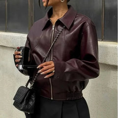 Simple Lapel Leather Jacket