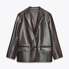 Vintage Leather Suit Collar Jacket