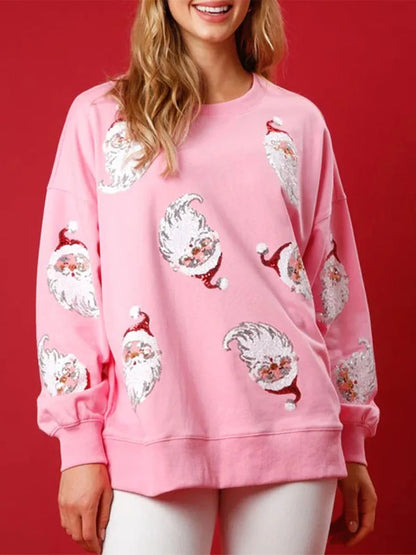 Santa Claus Sequin Print Crewneck Sweatshirt