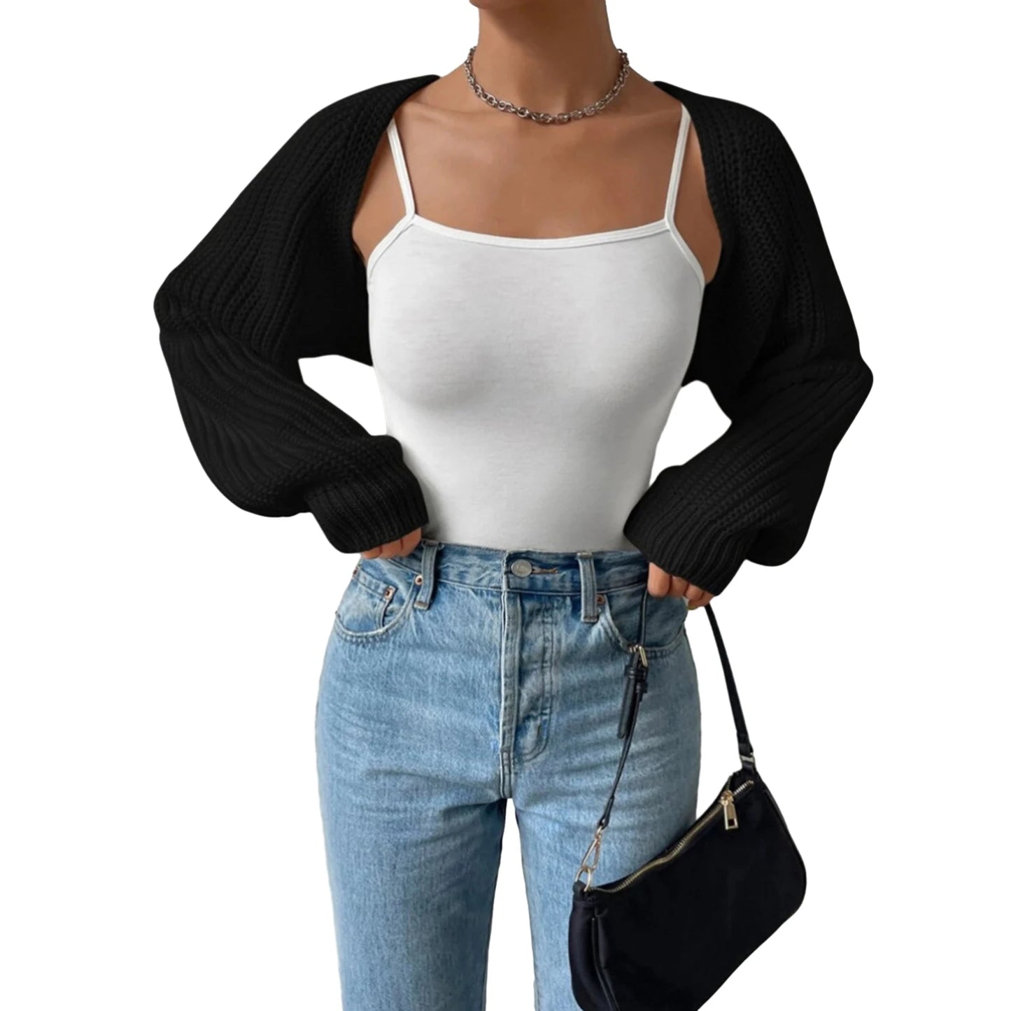 Open Front Cropped Knit Cardigan