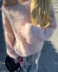 Off-Shoulder Solid Knit Sweater