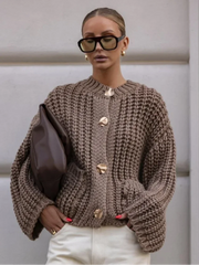 Loose Fit Knit Cardigan with Pockets