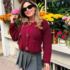 Cropped Button Knit Cardigan