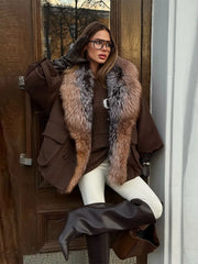 Vintage Faux Fur Collar Oversized Warm Wool Coat